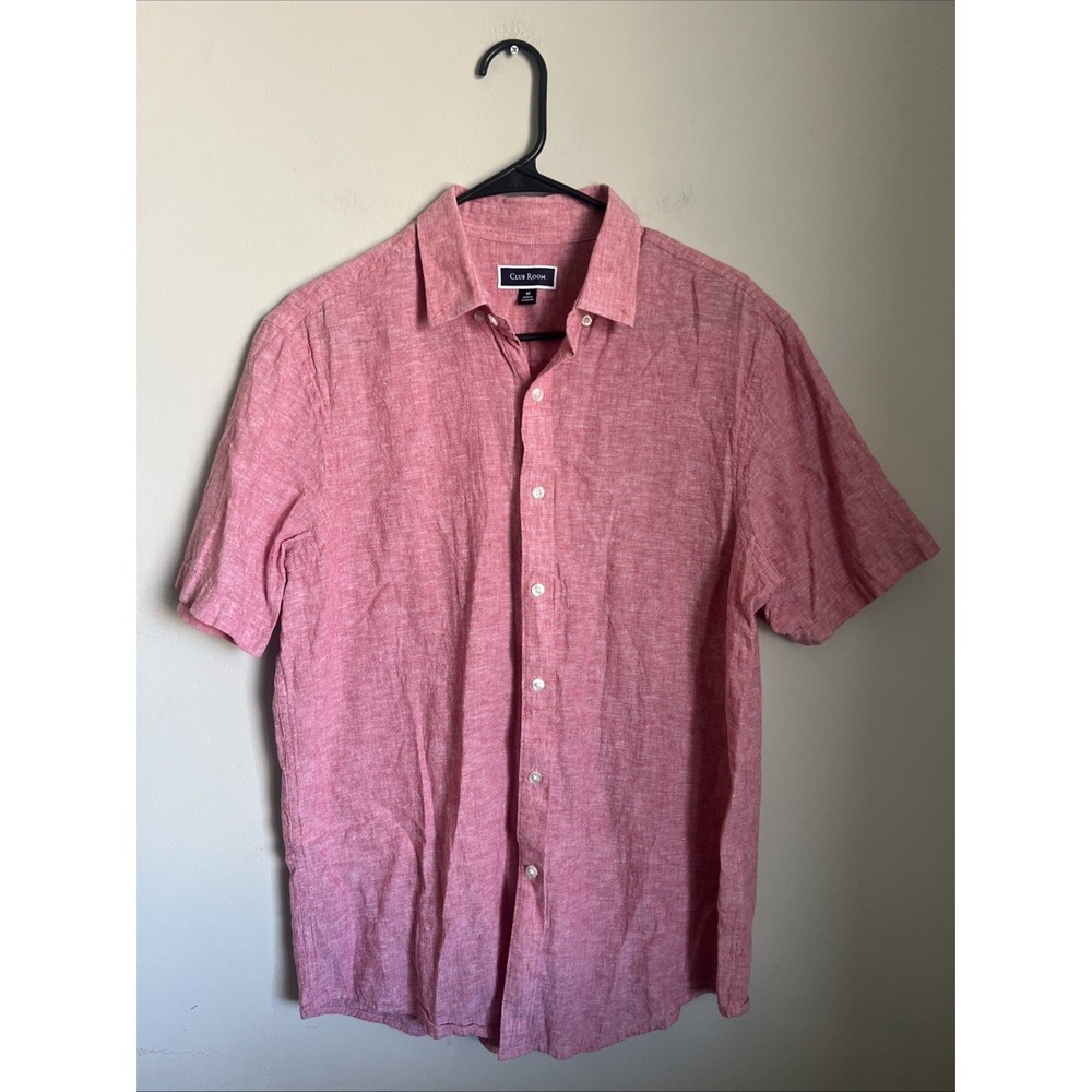 Club Room Button Down Shirt Medium Short Sleeve Red Plaid